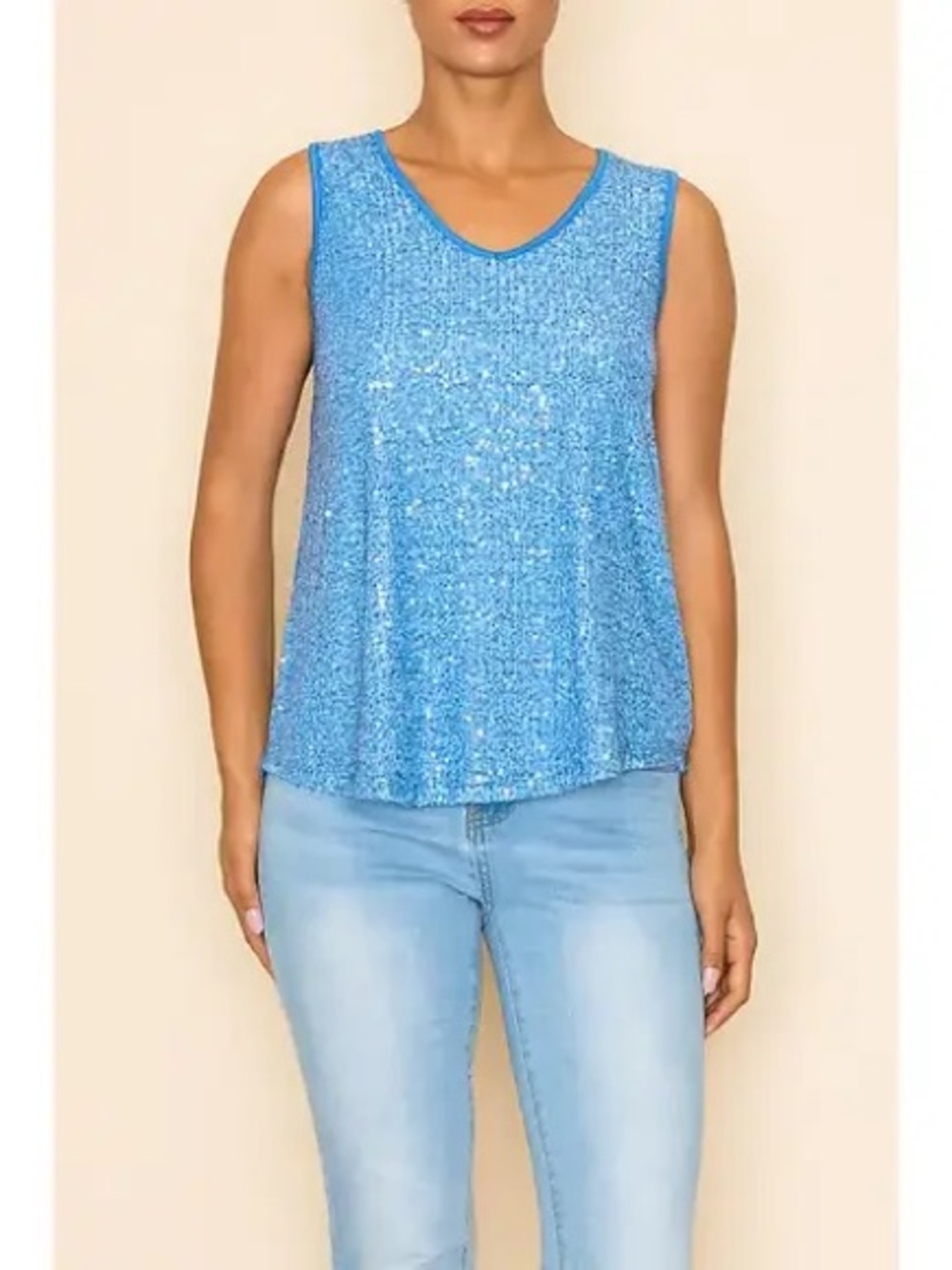 Sparkle Blue Sequin Tank Top - Women's